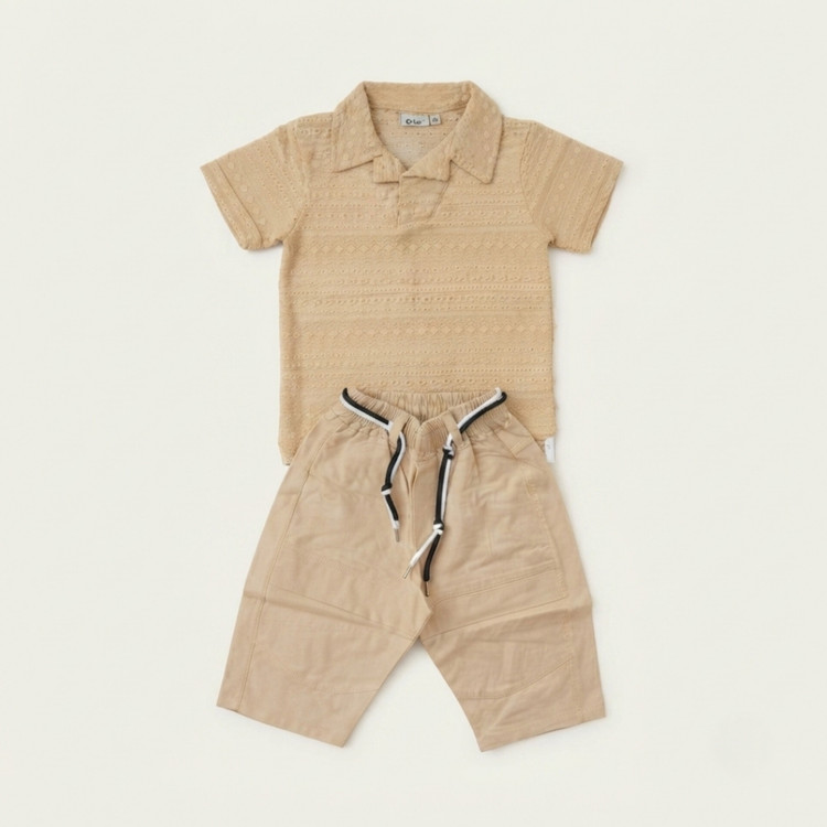 ست پولوشرت مراکشی و شلوار کتان پسرانه مدل موراکو