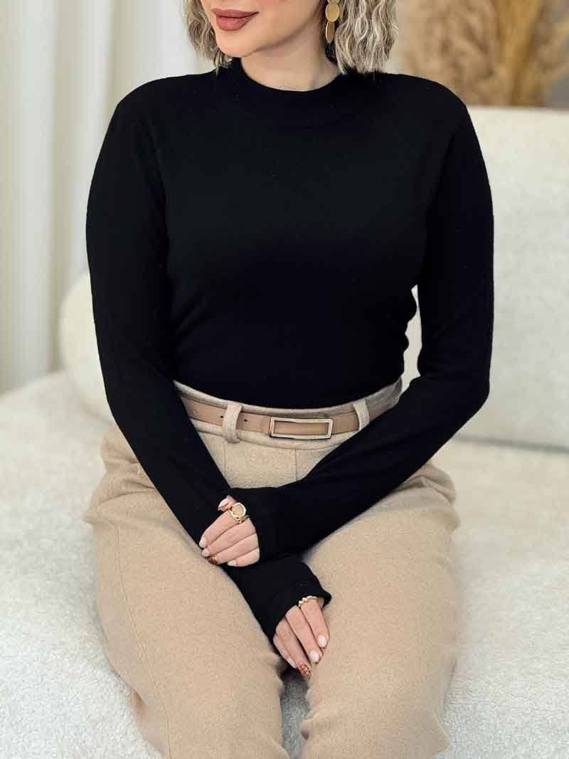 بلوز فینگردار زنانه مشکی (زیر پافر، مانتو و پالتو)