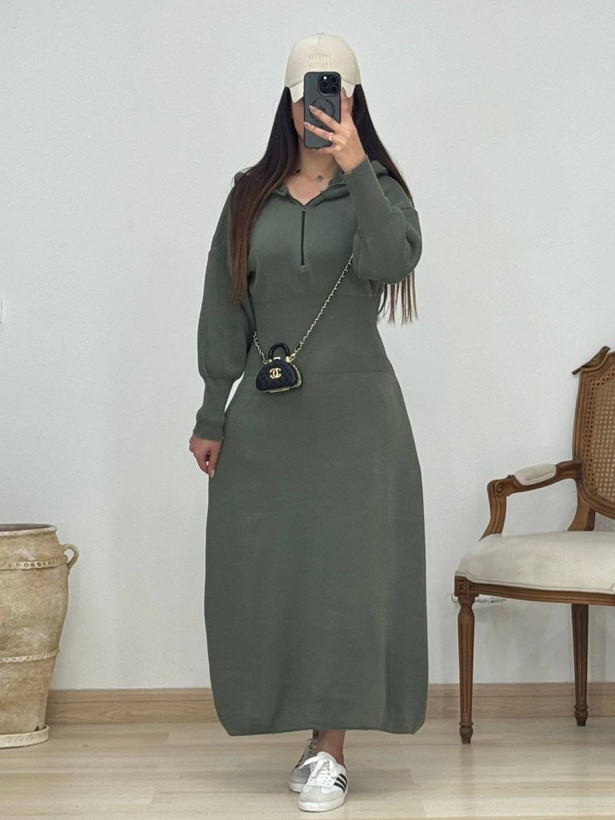 کفتان زنانه ساعت شنی کلاهدار بافت با کیفیت