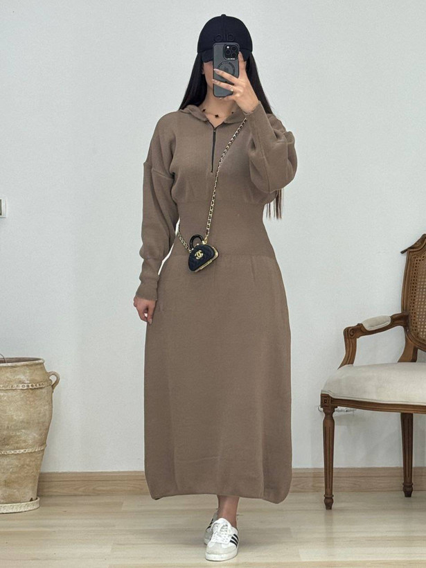 کفتان زنانه ساعت شنی کلاهدار بافت با کیفیت