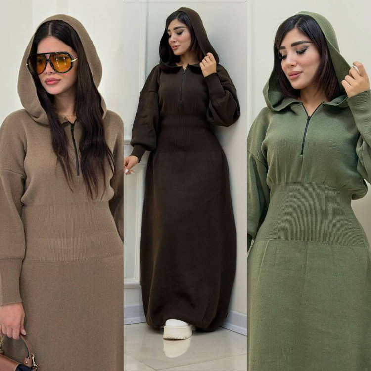 کفتان زنانه ساعت شنی کلاهدار بافت با کیفیت