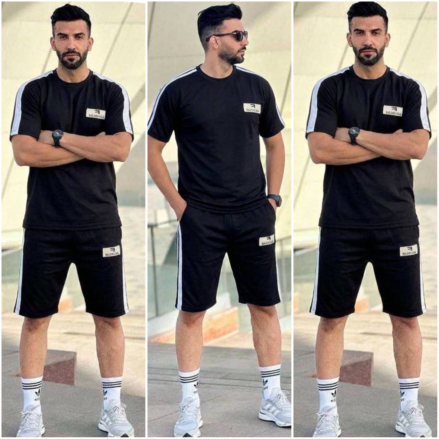 ست تی شرت و شلوارک مردانه جنس پنبه گلکسی مدل Balenciaga