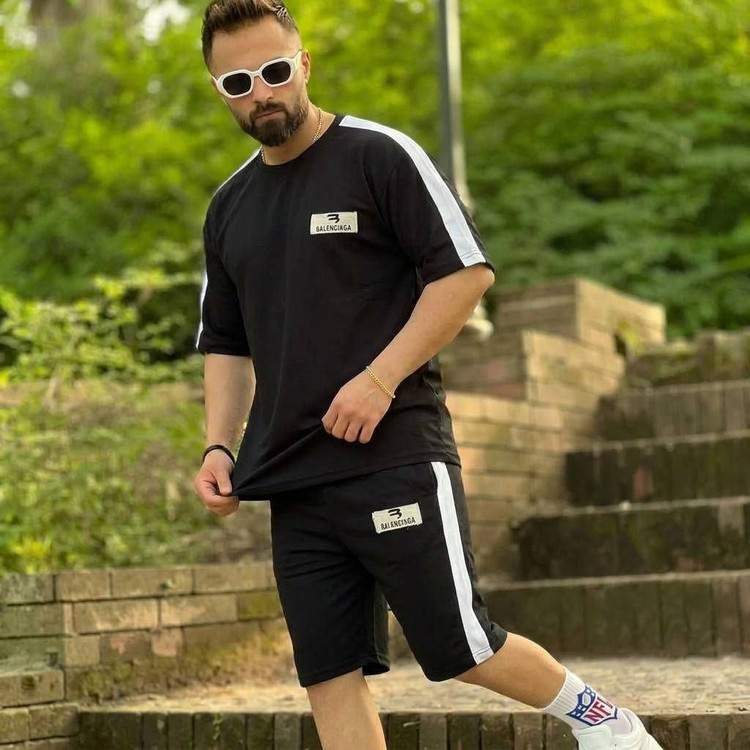 ست تی شرت و شلوارک مردانه جنس پنبه گلکسی مدل Balenciaga